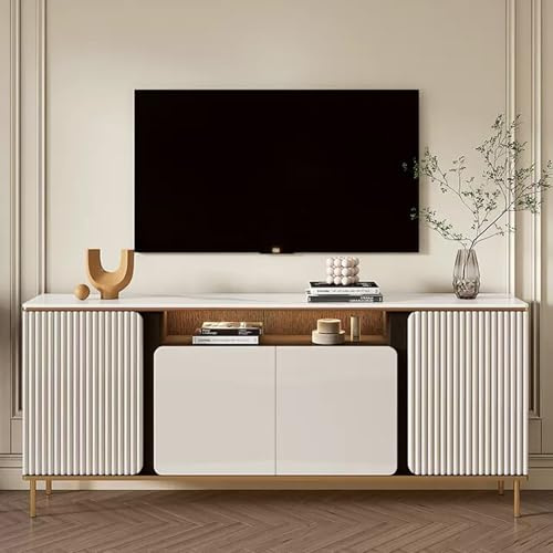 HOLGVE Mobile TV, Mobiletto TV con Pannello in Roccia Bianca, Centro di Intrattenimento, Mobile TV per Soggiorno e Camera da Letto, con 2 Armadietti Porta TV (120x 80 cm/47.2x31.4 Inches)
