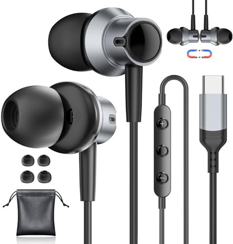 USB C Headphones for iPhone 16 15 Pro Wired Earbuds Type C Earphones for Samsung Galaxy S24/S23/S25 Ultra with Mic Volume Control Stereo Noise Cancelling Wired Earbud for Google Pixel 9 Pro/Oneplus 12