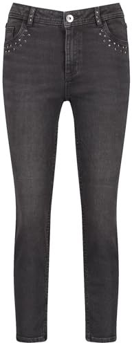 Taifun Damen 7/8 Jeans mit Nieten-Dekor Slim Fit unifarben, Washed-Out-Effekt 7/8 Länge Dark Grey Denim 38
