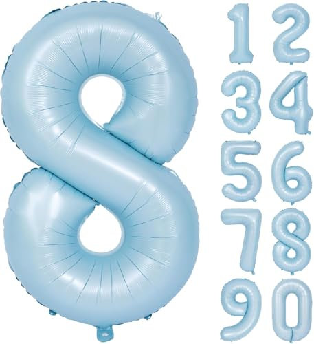 Blau Luftballon 8 Matte Blau Nummer 8 Folienballon Hell Blau 8 Ballons 40 Zoll Mylar Helium Ballon für Geburtstag Party Dekorationen Mädchen Jungen Baby Dusche Hochzeit Jahrestag Deko (Nummer 8)