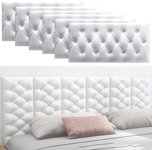 3D Anti Collision Wall Padding for Bedroom, Peel and Stick Headboard Padded, Upholstered Wall Panels Pack of 6 Panels, Self-Adhesive Headboard Panels for Bedroom/Living Room