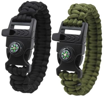 KGDUYC Bracelet de Survie en Corde de Parachute Tressée - Multifonction Avec Sifflet et Boussole Pour Activités de Plein Air