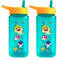 Baby Shark Water Bottle, 6M+ BPA Free 2 Pack 420ml Straw Sipper for Toddlers, Reusable Non Spill Flip Up Yellow Green Kids Lightweight School Nursery Bottle