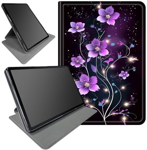 DIGTIALL Case for Fire 7 Tablet (12th Generation, 2022 Release) Purple Flowers Theme 360 Degree Rotating Stand Smart Protective Cover for Fire 7 2022 Tablet