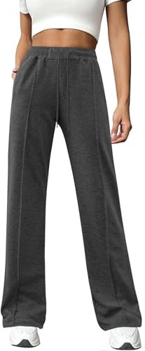 Totatuit Pantalones Deportivos Mujer Algodón Sueltos con Bolsillos Jogger Largos para Casual Yoga Talla S-XXL Cómodos y Transpirables Gris oscuro M
