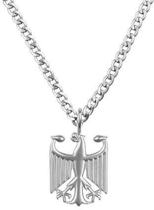 d'origine Deutschland Adler Kette Herren – Bundesadler Wappen mit Panzerkette (Miami Cuban) in Silber (Edelstahl)