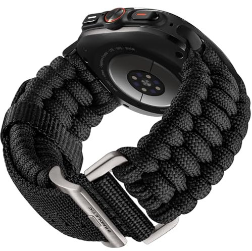 Bandletic Compatible with Samsung Galaxy Watch Ultra Strap 47mm, Nylon Sport Loop Soft Breathable Durable Adjustable Paracord Replacement Bands for Galaxy Watch Ultra Strap for Men Women, Black