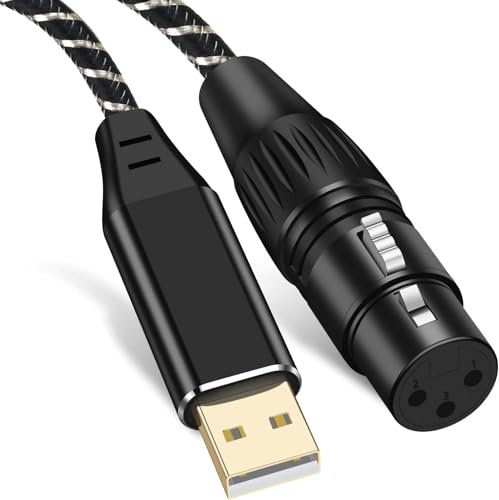 Puzkom USB Microphone Cable, 10FT XLR to USB Cable,XLR Female to USB A Mic Link Converter Cable for Microphones or Recording Karaoke Sing