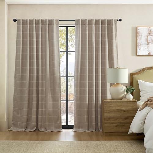 Elrene Home Fashions Sawyer Fenstervorhang, kariert, mit Stangentasche/Rücklaschen für Wohnzimmer/Schlafzimmer/Büro, 132,1 x 274,3 cm, Leinen