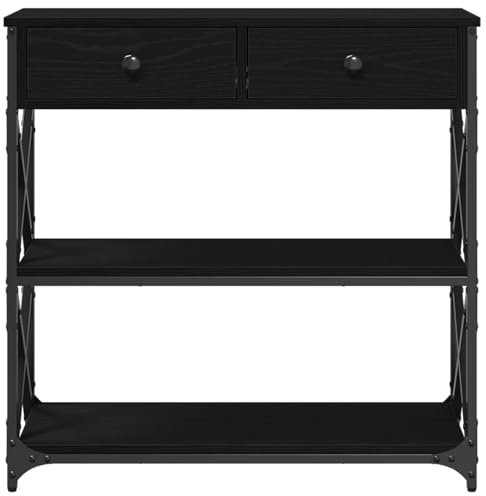 vidaXL Table Console avec tiroir Chêne Noir 75 x 28 x 75 cm, Table Console Rectangulaire, Style Industriel, Durable pour Hall, Accent pour Entrée et Séjour