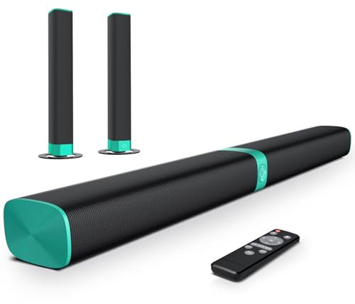 GarageRock 90W Soundbar TV Speakers,2-in-1 Detachable Sound Bars 5.0 Bluetooth Soundbar for TV with Clear Sound,3 EQ Modes, ARC/Optical/Aux/Wall Mount (Blue)