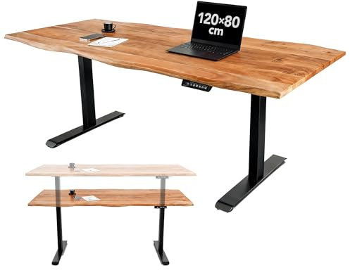 Riess Ambiente Schreibtisch Mammut - 120cm - Natur - Akazienholz Baumkante | Massiv, handgefertigtes Unikat, Metallgestell, stabiles Gestell, höhenverstellbar