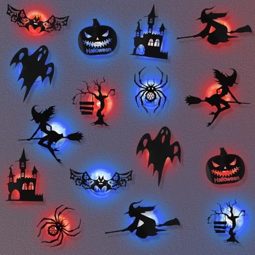 JOKILY 16 Stück LED Lila Fledermaus Deko, Halloween Deko, Wandaufkleber 3D, Outdoor, DIY, Party, Fenster, Wandaufkleber, Schlafzimmer, Wohnzimmer Party Deko Sticker