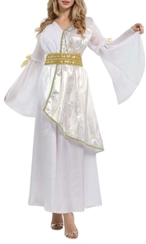 Vhersily 2025 Damen Griechische Göttin Athene Kleid Römische Pailletten Kopfbedeckung Toga Cosplay Kostüm Viktorianisch Renaissance Karneval Halloween Party Prinzessin Laufsteg Kostüm, Weiß