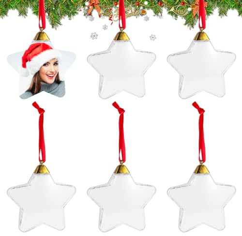 Weihnachtsdeko Transparente Sterne, 6 Stück Durchsichtige Kunststoff Stern Ornamentkugeln, Befüllbare Foto Schmuck Bilderrahmen Anhänger, für Weihnachtsornamente Party Familie Andenken Geschenk