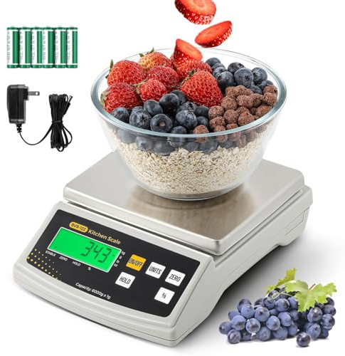 Bonvoisin 6 kg/2 g Große Digitale Küchenwaage, mit g/oz, Prozentfunktion | Hochpräzise Bäckereiwaage mit Wiegeplatte aus Rostfreiem Stahl. zum Backen, Kerzen und Seifen, inkl. Batterien