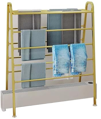 JLLEIZYZ Laundry Drying Rack, Over Radiator Shelf, Made of Sturdy and Durable Carbon Steel it Features Adjustable Legs and a Large Storage Capacity(Gold,85x48x80cm/33x19x31in)
