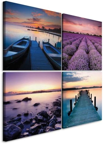 murando - Leinwandbild Set Lavendel Feld Abendlicht, 60x60 cm, 4-teilig | Hochwertige Leinwand, sofort aufhängbar, ideal fürs Wohn- oder Schlafzimmer, wasserfest und lichtecht, langlebig, stilvoll