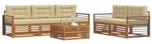 vidaXL Outdoor-Sofagarnitur mit Kissen 6 pcs Natur und Beige, Garten, modernes Outdoor-Sofa, gemütliche Terrassen-Sitzgruppe aus robustem Material