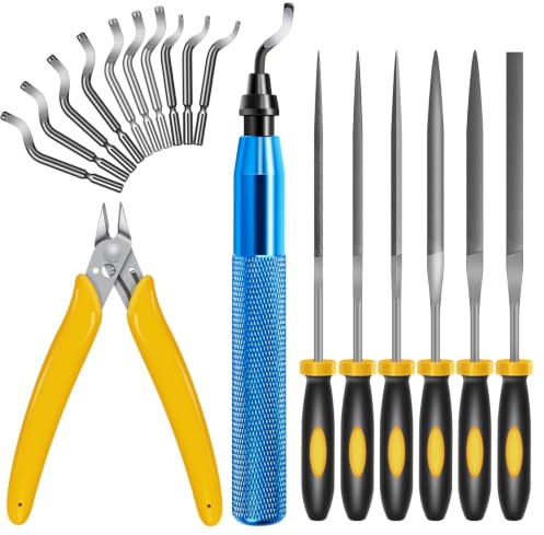 AOJN Entgrater Werkzeug mit 10 Unterschiedlichen Klingen, 6-Feilen-Set und Seitenschneider, 3D-Druck Metall Handentgrater für Heimwerkerarbeiten, Modellbau, 3D-Drucker, Kunst, Kunststoff