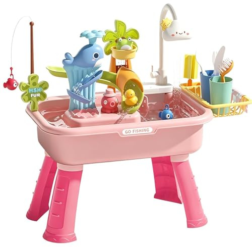 Yonuaret Mesa de Agua Infantil, con Bomba, Juguetes Educativos Divertidos, Mesa Acuática con Juegos De Pesca, para Niños Y Niñas, Interior, Exterior, Jardín, Patio Trasero, Playa, Parque Y Hogar