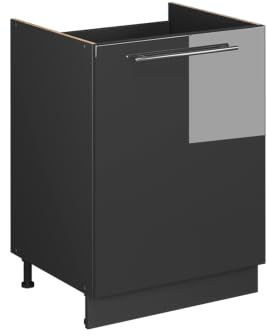 Vicco Spülenunterschrank Fame-Line, Anthrazit Hochglanz/Anthrazit, 60 cm | MDF-Front · Ohne Arbeitsplatte · Höhenverst. Füße · Metallgriffe · Soft-Close