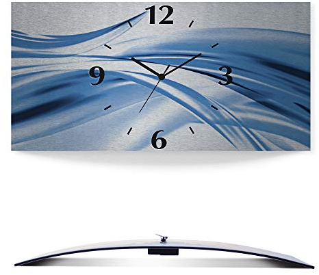ARTLAND Wanddeko Wanduhr ohne Tickgeräusche Alu Funkuhr 60x30 cm Eckig Lautlos 3D Design Welle Abstrakt Modern Ausgefallen T1EV