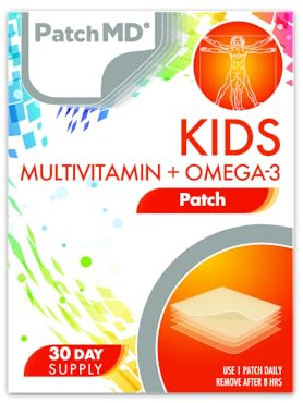 PatchMD Kids Multivitamin + Omega-3 - 30 Daily Topical Patches. 100% Natural & Cruelty Free. Allergy & Filler Free. High Absorption More bioavailable. Suitable for Sensitive stomachs