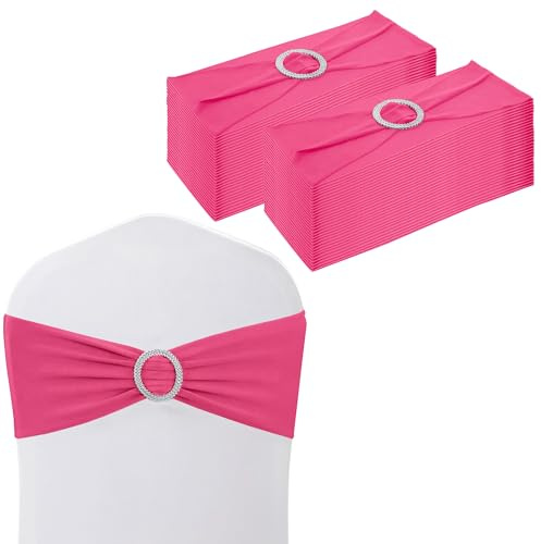 Trimming Shop Spandex Chair Bands with Slider Buckle, Hot Pink - 25pcs | 13x5 Stretchy Elastic Chair Sash, Chair Cover Bands for Wedding, Party, Reception, Banquet, Event & Venue Decor