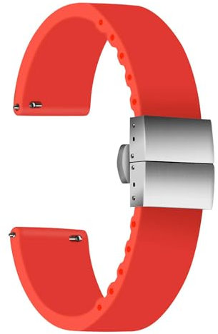 ULLCHRO Unisex Kautschuk Armband mit Edelstahl Silber Faltschließe 22mm, Rot
