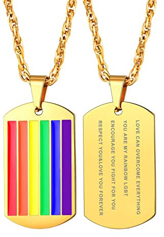 Bandmax Homosexuell LGBT Gay Pride Dog Tag Anhänger Personalisierte Kette 18k vergoldet Kette Damen Herren Erkennungsmarke mit 55cm+5cm LGBTQ Accessoires