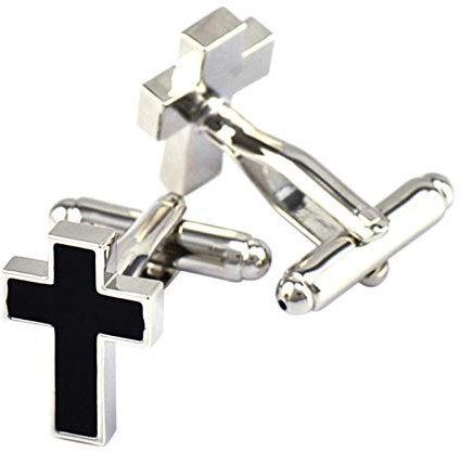 Daesar 2 PCS/1 Paar Manschettenknöpfe Hemd Silber Kreuz Schwarz Emaille Edelstahl Herren Manschettenknöpfe Hochzeit Geschäft Geschenk
