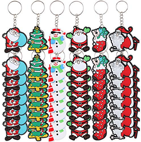 48pcs Kits de Porte-clés Noël en PVC Forme Père Noël Bonhomme de Neige Arbre de Noël Décoration Pendentif Loisirs Créatif Suspendus Ornements Cadeau pour Enfants Anniversaire Fête