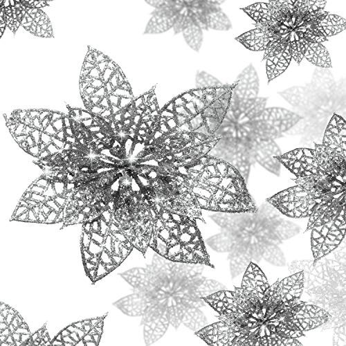 WILLBOND 36 Stück 3 Größe Weihnachten Glitzer Weihnachtsstern Künstliche Hochzeit Blumen Weihnachtsblumen Dekoration Ornamente für Weihnachtsbaum Neujahr Haus Outdoor Dekoration