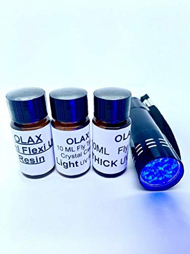 30ml Light, Thick, Flexible UV Glue, Resin in bottle for Fly Tying, 9 LED UV Torch for curing