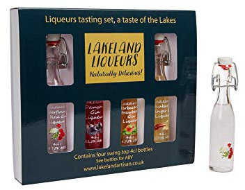 Lakeland Artisan Gin Liqueur Tasting Gift Box- Sloe, Damson, Elderflower & Rose, Rhubarb & Ginger Liqueur, Handcrafted in the Lake District, Gluten Free, Vegan 4x40 ml Swing Top Bottle
