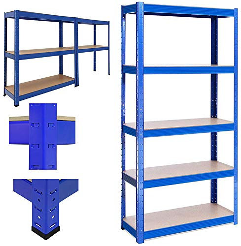Metallregal Werkstattregal Schwerlastregal Steckregal Lagerregal MDF Regal 5 böden bis 875 kg Traglast 170x75cmx30cm, Blau