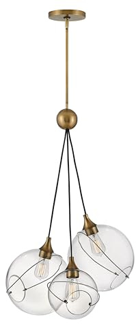 Hinkley Skye Three Light Pendant – Lisa McDennon, Bohemian, Cluster of Clear Glass Globes, Adjustable Height – Heritage Brass Finish