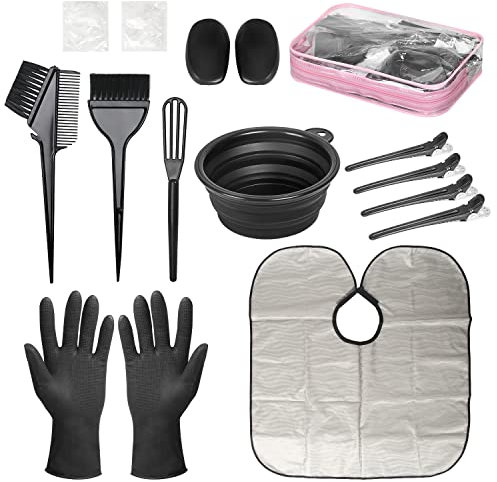 ROOHUA Kit de 16 piezas para teñir el cabello, cuenco para teñir el cabello, agitador de pelo, cepillo de tinte, cubierta de orejas, horquilla, capa para teñir el cabello para herramientas de tinte