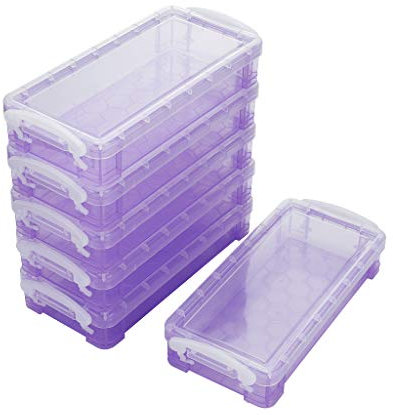 Sumnacon 6pcs superposable boîte à crayons boîte de rangement en plastique avec blanc bouton pour crayon de couleur （violet transparent）