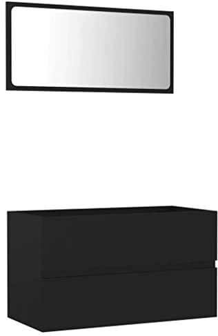 vidaXL Badmöbel Set 2-TLG. Waschbeckenunterschrank Spiegel Badspiegel Waschtisch Unterschrank Badezimmerschrank Badschrank Schwarz Holzwerkstoff