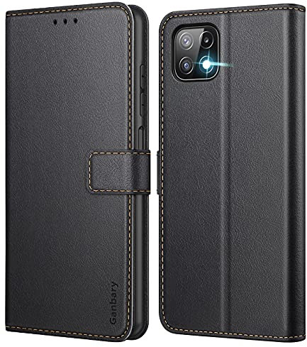 Ganbary Cover compatibile con Samsung Galaxy A22 5G (Non per A22 4G), Premium Pelle PU Portafoglio Flip Libro Custodia per Samsung A22 5G [Protezione Completa] [Slot Scheda] [Funzione Supporto], Nero