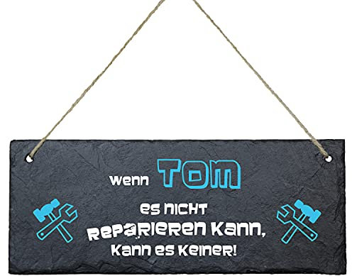 Geschenke 24 Schiefertafel mit Gravur Werkstatt-Schild eckig (Wunschname) - Schieferplatte personalisiert mit Name, Wanddeko - Geburtstagsgeschenk, Vatertagsgeschenk