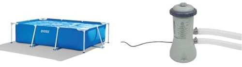 Intex Rectangular Frame Pool - Aufstellpool - 260 x 160 x 65 cm & Krystal Clear Cartridge Filter Pump - Pool Kartuschenfilteranlage - 900 L/H