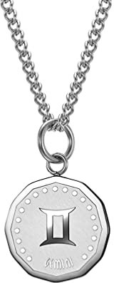 HIJONES Herren Edelstahl Runde Münze Konstellation Halskette Sternzeichen Anhänger mit Kette Zwillinge