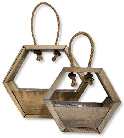 Holz Blumenampel Natur braun Blumentopf Hänger Wand Deko 2er Set