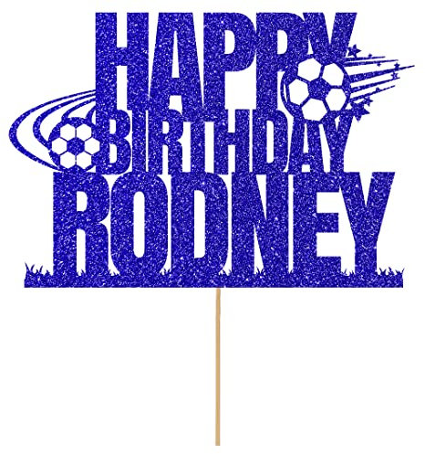 Personalised Birthday Football Footballer Cake Topper- Bright Blue Any Name & Age Glitter Cake Decoration and Sprinkles - Happy Birthday Decorations - Personalised Toppers for Cakes by Cakeshop