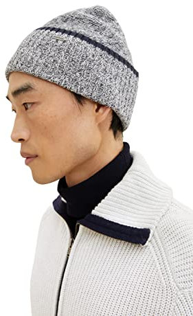 TOM TAILOR Herren Beanie Mütze 1032854, 30491 - Light Grey Navy Mouline, ONESIZE