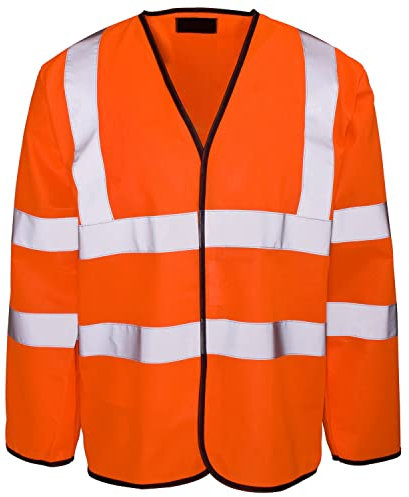 Expert Workwear Hi Vis Viz Long Sleeve Waistcoat Vest Work Hi Viz Mens Jerkin Yellow - Class 3 Protection (4XL, Orange)