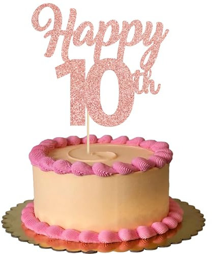 3Pcs Happy 10th Cake Toppers Number 10 Topper 10th Birthday Cake Pick Decorations for Cheers to 10 Years Old 10th Birthday Wedding Anniversary Party Supplies Rose Gold Glitter